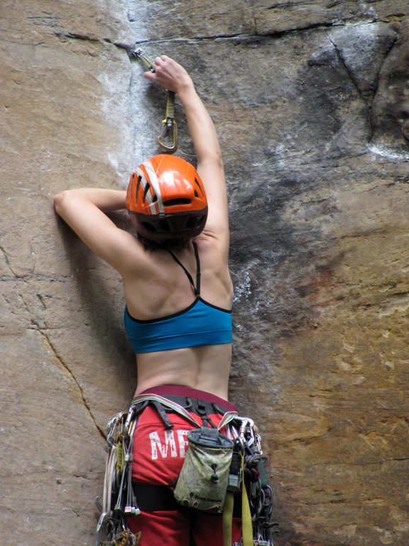 Alana leading Rock Wars. (Category:  Rock Climbing, Tree Climbing)