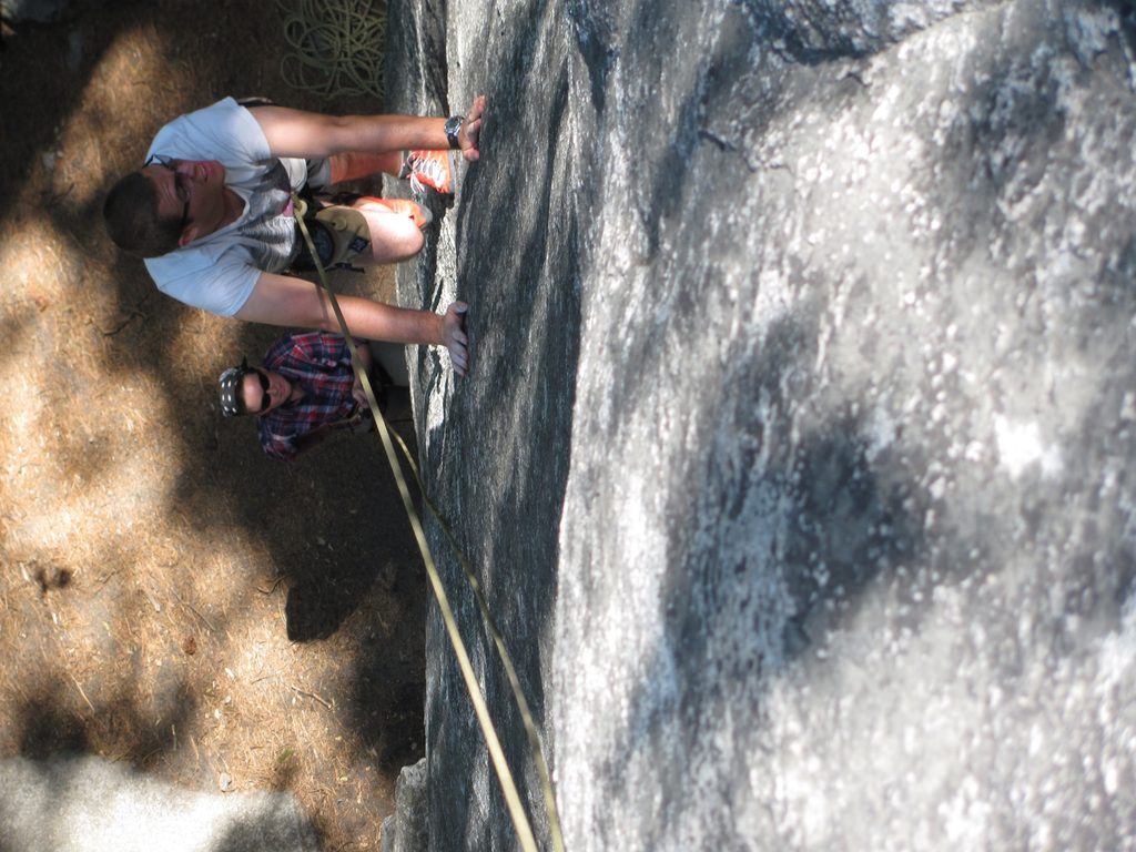 Tracey belaying Jeremy. (Category:  Rock Climbing, Tree Climbing)