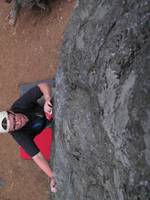 Tracey bouldering at Housekeeping boulders. (Category:  Rock Climbing, Tree Climbing)