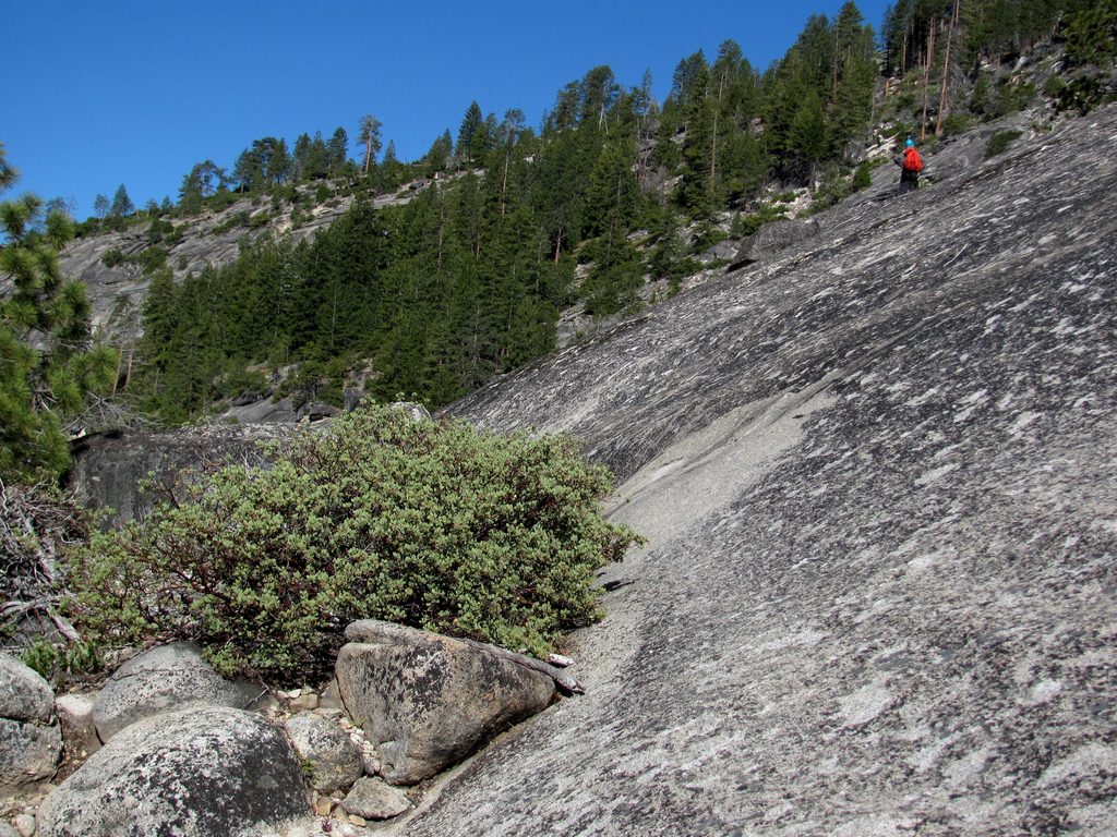 Dave on the approach to Snake Dike. (Category:  Rock Climbing, Tree Climbing)