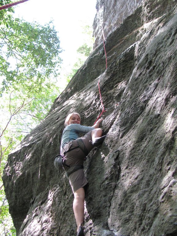 Emily on Armed and Dangerous. (Category:  Rock Climbing)