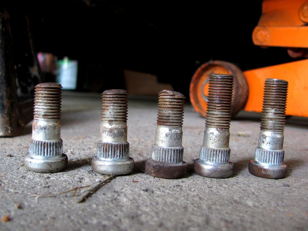 Three of the five studs were broken by the time we got back from the Gunks.  Yup, we nearly had a wheel fall off! (Category:  Rock Climbing)