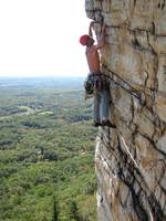 Joe leading the second pitch of Bonnie's Roof. (Category:  Rock Climbing)