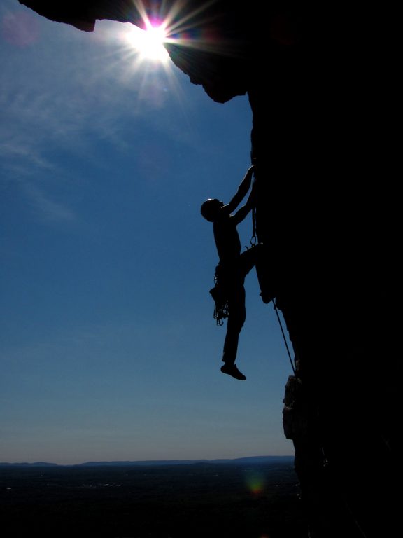 Joe leading the second pitch of Bonnie's Roof. (Category:  Rock Climbing)