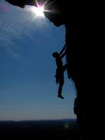 Joe leading the second pitch of Bonnie's Roof. (Category:  Rock Climbing)