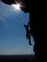 Joe leading the second pitch of Bonnie's Roof. (Category:  Rock Climbing)