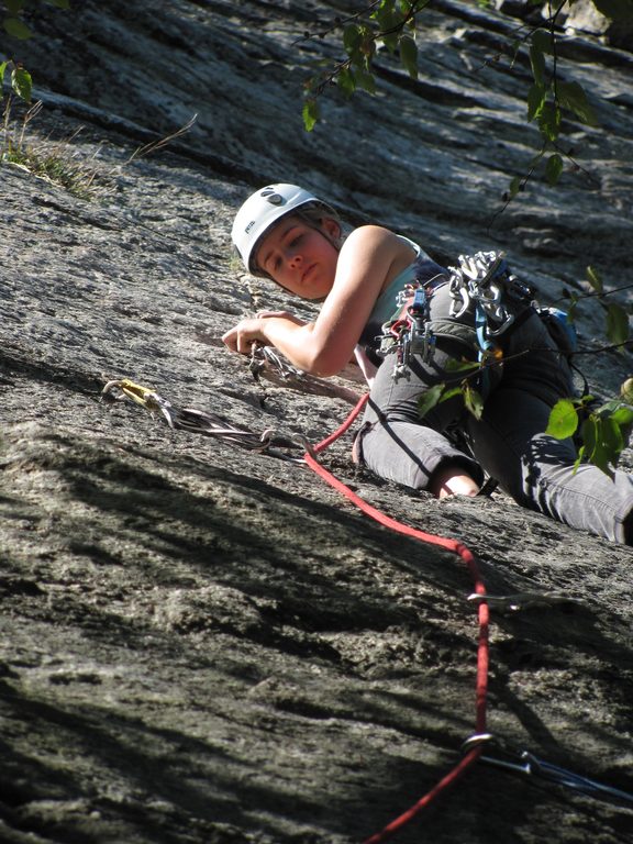 Amy leading Gory Thumb. (Category:  Rock Climbing)