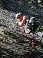 Amy leading Gory Thumb. (Category:  Rock Climbing)
