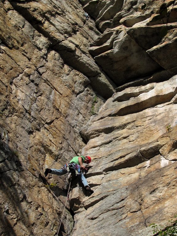 Joe leading Bonnie's Roof. (Category:  Rock Climbing)