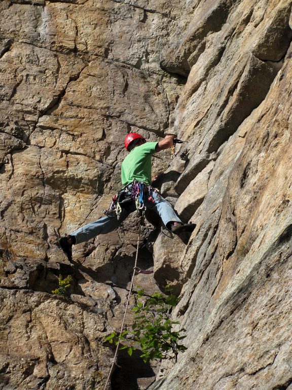 Joe leading Bonnie's Roof. (Category:  Rock Climbing)