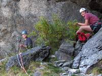 Emily and Carolyn on the lunch ledge. (Category:  Rock Climbing)