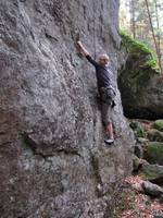 Emily flashing the start of James and the Giant Boulder. (Category:  Rock Climbing)