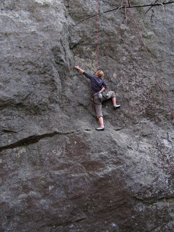 Emily flashing the start of James and the Giant Boulder. (Category:  Rock Climbing)