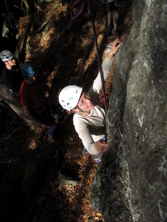 Katie starting James and the Giant Boulder. (Category:  Rock Climbing)