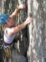 Beth following Higher Stannard. (Category:  Rock Climbing)