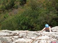 Beth following Higher Stannard. (Category:  Rock Climbing)