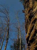 Emily cleaning Legends of Limonite. (Category:  Rock Climbing)