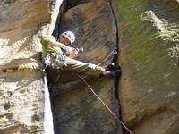 On Good Times.  Placing gear from a... stance? (Category:  Rock Climbing)