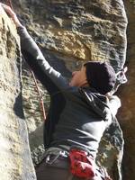 Tammy cleaning Good Times. (Category:  Rock Climbing)