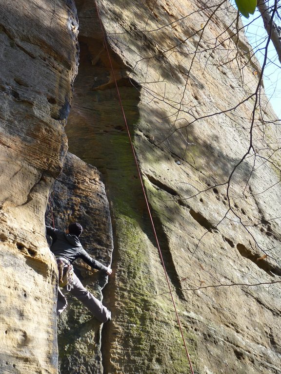 Tammy cleaning Good Times. (Category:  Rock Climbing)