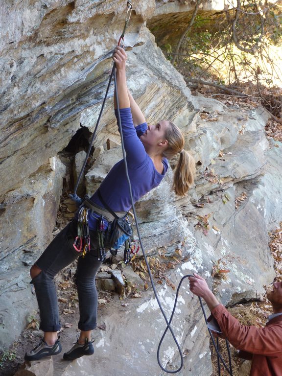 Amy leading Black Powder. (Category:  Rock Climbing)