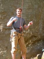 Guy after redpointing Goodstone. (Category:  Rock Climbing)