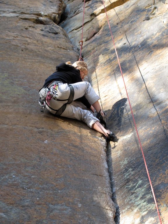 Emily on Rite of Passage. (Category:  Rock Climbing)