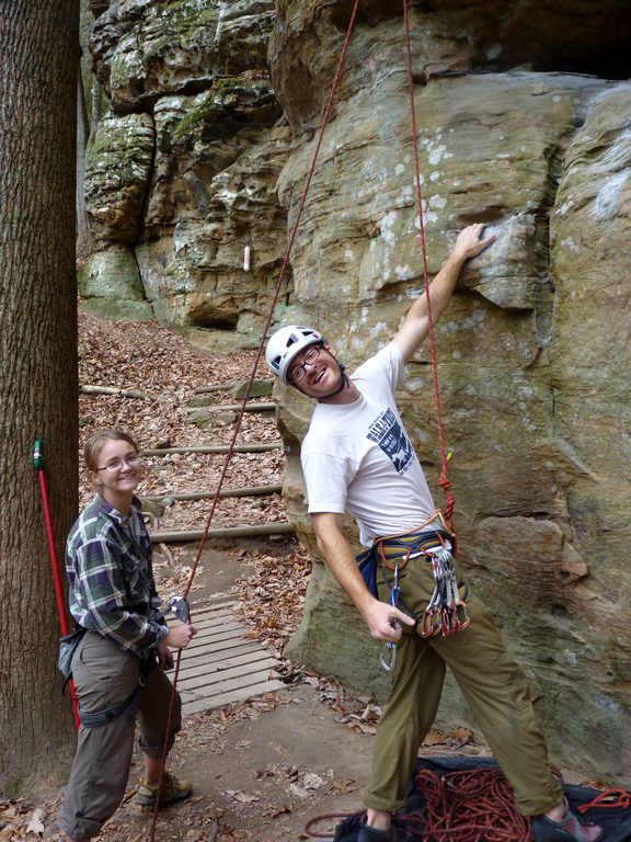 Emily belaying me on Johnny B. Good. (Category:  Rock Climbing)