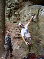 Emily belaying me on Johnny B. Good. (Category:  Rock Climbing)