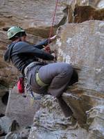 Tammy at the start of Black Powder. (Category:  Rock Climbing)