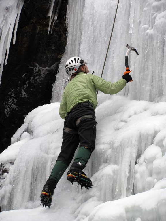 Emily climbing Chiller Pillar. (Category:  Ice Climbing)