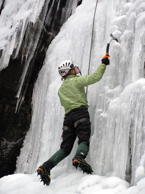 Emily climbing Chiller Pillar. (Category:  Ice Climbing)