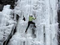 Emily climbing Chiller Pillar. (Category:  Ice Climbing)