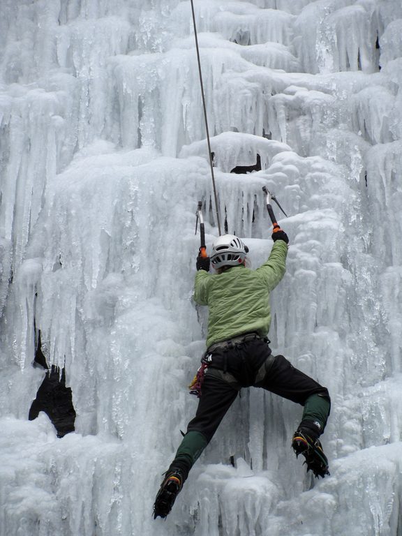 Emily climbing Chiller Pillar. (Category:  Ice Climbing)