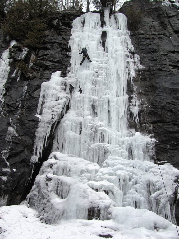 Tammy climbing Chiller Pillar. (Category:  Ice Climbing)