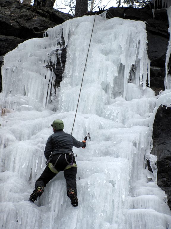 Tammy climbing Chiller Pillar. (Category:  Ice Climbing)