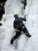 Tammy climbing Chiller Pillar. (Category:  Ice Climbing)