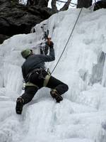 Tammy climbing Chiller Pillar. (Category:  Ice Climbing)