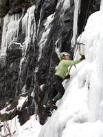 Emily climbing Chiller Pillar. (Category:  Ice Climbing)