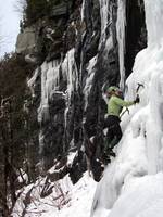 Emily climbing Chiller Pillar. (Category:  Ice Climbing)