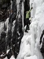 Emily climbing Chiller Pillar. (Category:  Ice Climbing)