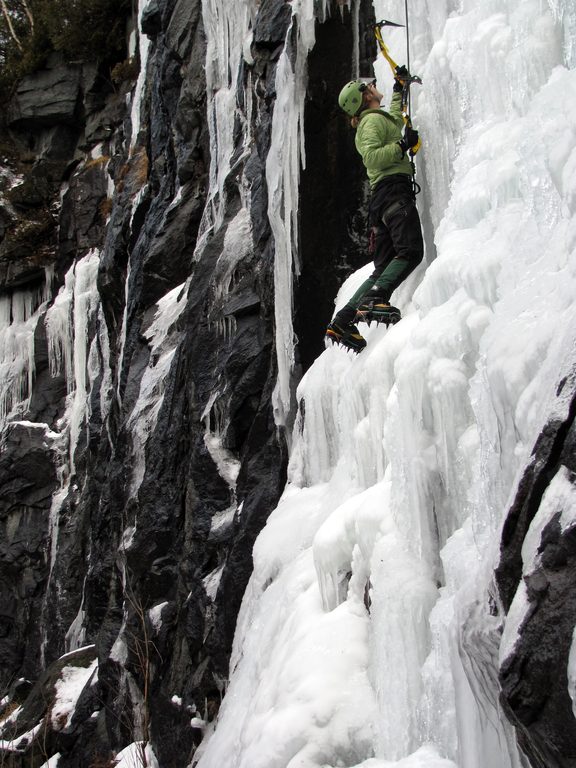 Emily climbing Chiller Pillar. (Category:  Ice Climbing)