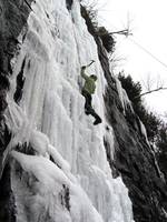 Emily climbing Chiller Pillar. (Category:  Ice Climbing)