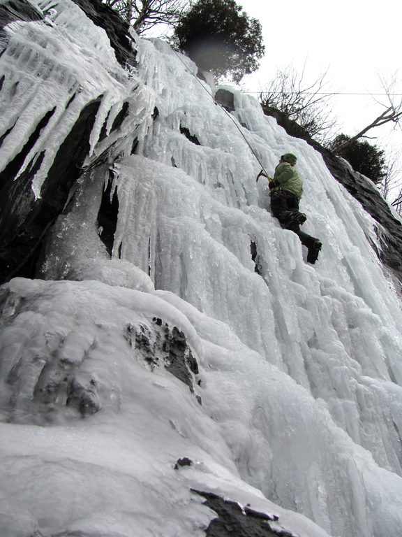 Emily climbing Chiller Pillar. (Category:  Ice Climbing)