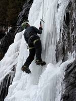 Tammy climbing Chiller Pillar. (Category:  Ice Climbing)