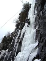 Tammy climbing Chiller Pillar. (Category:  Ice Climbing)