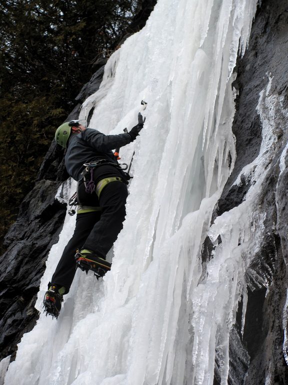 Tammy climbing Chiller Pillar. (Category:  Ice Climbing)