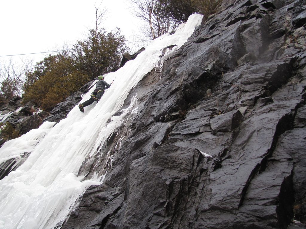 Tammy climbing Chiller Pillar. (Category:  Ice Climbing)