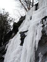 Tammy climbing Chiller Pillar. (Category:  Ice Climbing)