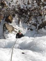 Tammy climbing Pitchoff Right. (Category:  Ice Climbing)